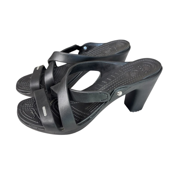 Crocs Cyprus IV Sandals 14558 Black Slip On Block Heel Pumps Womens Shoe Size 11 - Picture 5 of 10